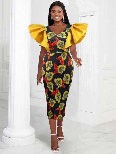 Abimbola Butterfly Sleeve Print Dress