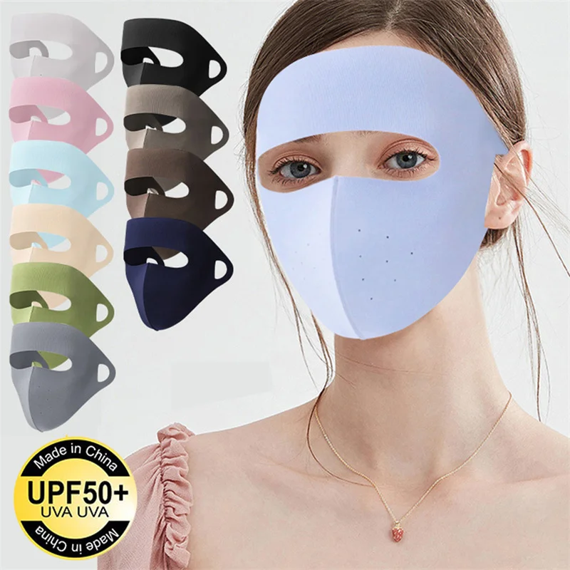 Summer Ice Silk Sunscreen Mask Outdoor Anti-dust Full Face Sun Protection Forehead Thin Breathable Anti Ultraviolet Face Masks