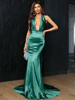 Missord Green Satin Long Party Dress