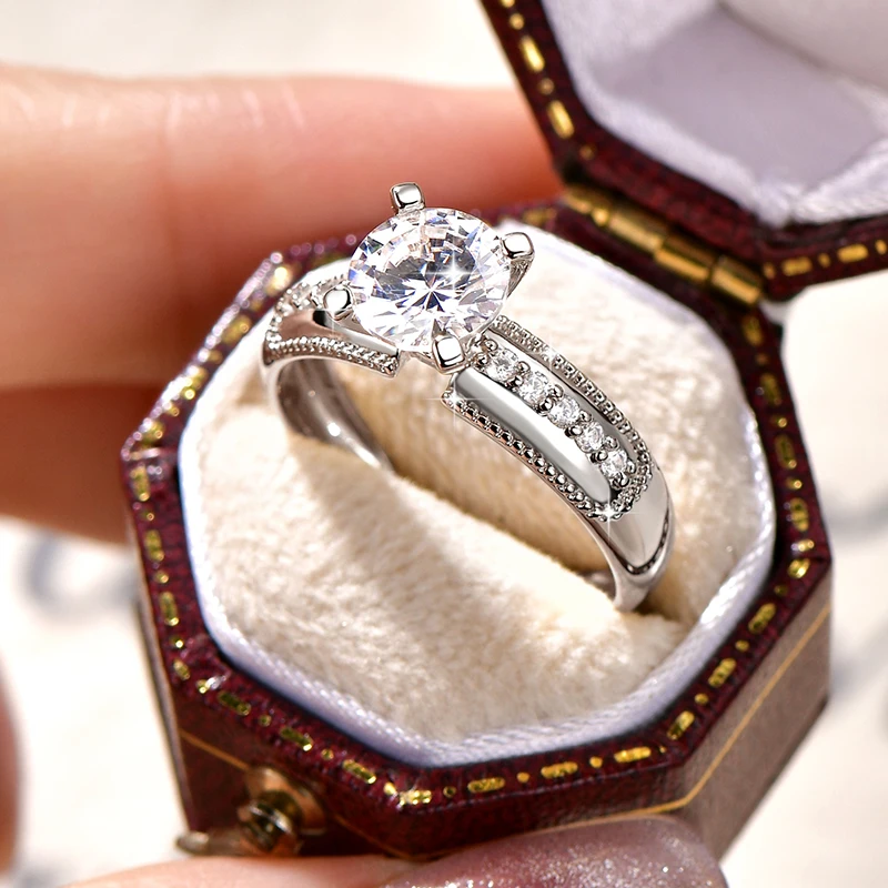 Rrjzz 7 mm 1,25 CT Solitär-Verlobungsringe mit rundem Schliff und simuliertem Diamant für Damen, klassischer Hochzeits-Brautring, Schmuck, Geschenke – Detail 19