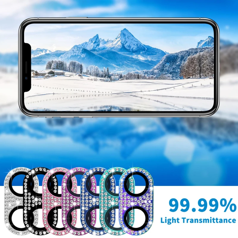 Luxury Diamond Metal Lens Protector with Full-Cover Tempered Glass
