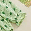 Newborn Girl St Patricks Day Bodysuits Outfit Long Sleeve Off shoulder Shamrock Print Romper with Hairband Baby Jumpsuits 6
