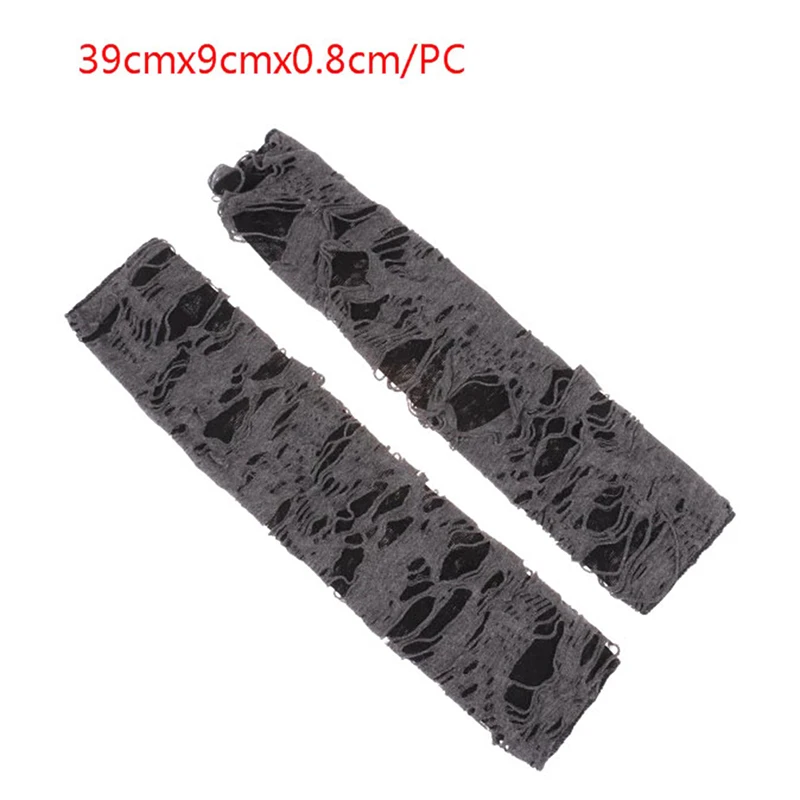 2PCS Black Ripped Holes Decor Cosplay Gloves For Adults Sexy Gothic Fingerless Gloves Casaul Broken Slit Gloves Halloween Gloves