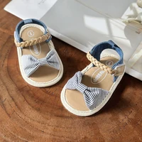 Infant Baby Girls Summer Sandals with Flower Bowknot Soft Sole Wedding Dress Flats Newborn First Walkers Crib Dress Shoes 5