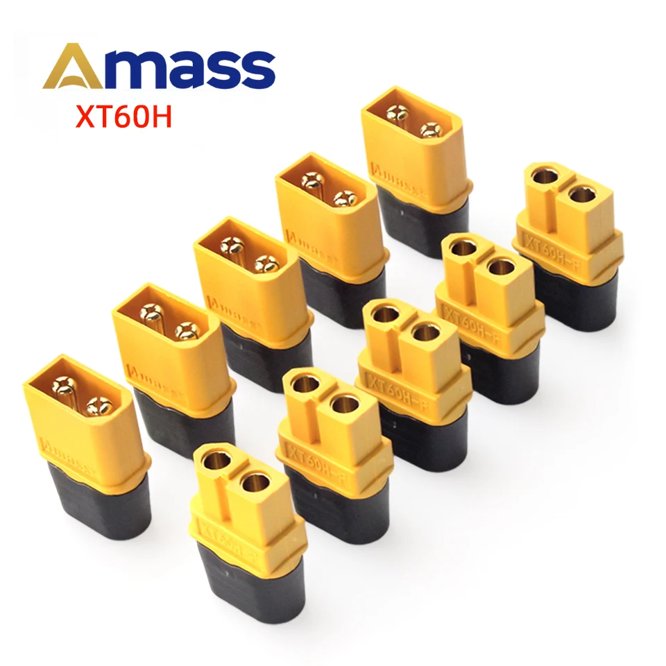 10pcs Amass XT60h 커넥터 XT60-T 플러그 (시스 하우징 포함) RC Lipo 배터리 rc 자동차 fpve 드론 용 여성/남성 XT60 플러그
