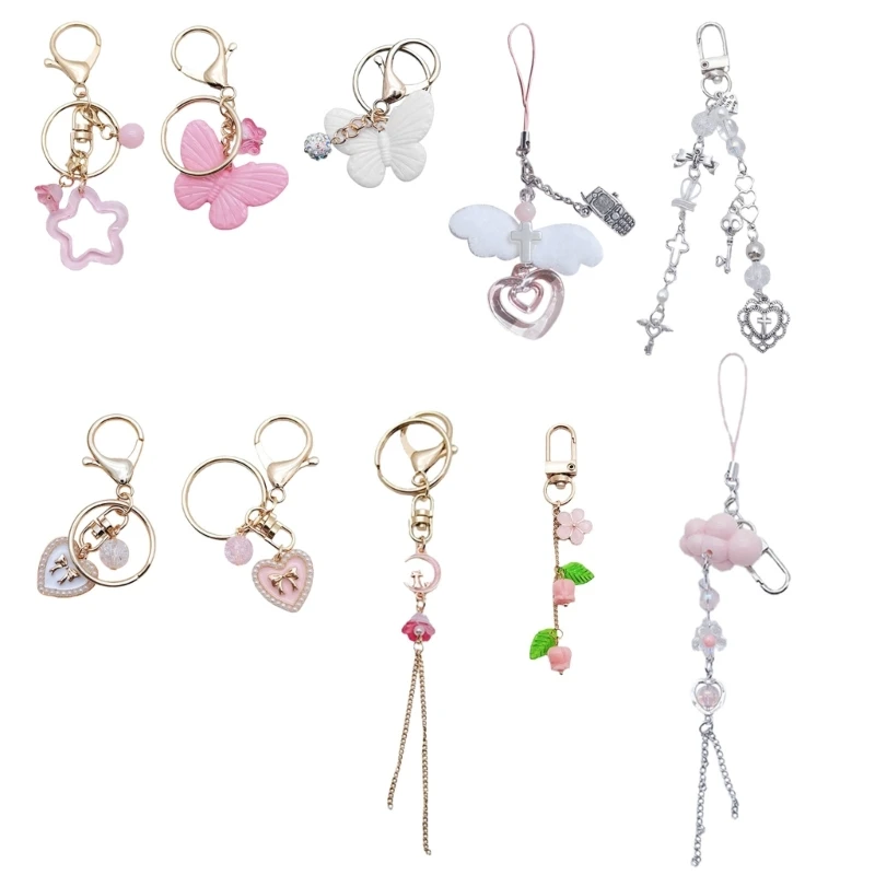 

Girl Heart Five-pointed Bowknot Loves Keychain Sweet Car Bag Accessory