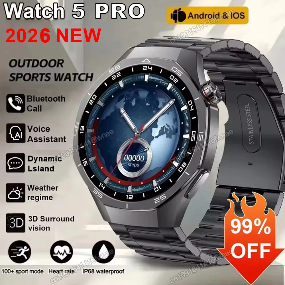 Watch 5 Pro GPS Tracker Smart Watch Men 360*360 AMOLED Screen NFC BT Call Sports Waterproof Health Monitor Man Smartwatches 2026 1