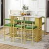 7-Piece Counter Height Dining Bar Table Set, 63"L Counter Height Dining Table with Open Shelves and 6 Upholstered Stools 1