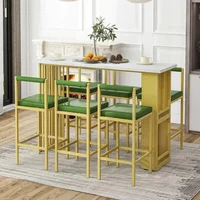 7-Piece Counter Height Dining Bar Table Set, 63"L Counter Height Dining Table with Open Shelves and 6 Upholstered Stools 1
