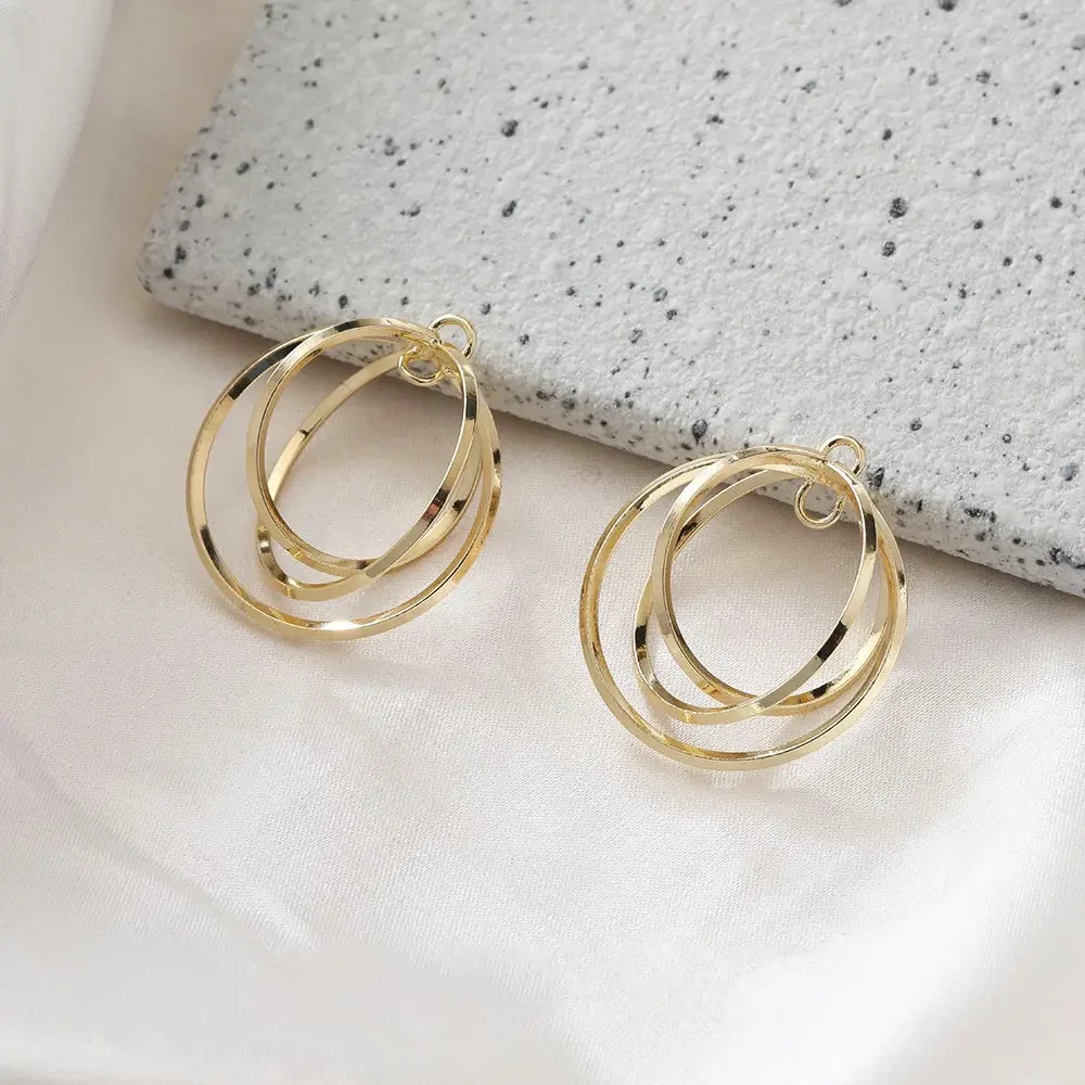 

2PCS Three circles around Eardrop pendant for Jewelry Findings Components Diy Earrings Supplies Brass Accessories