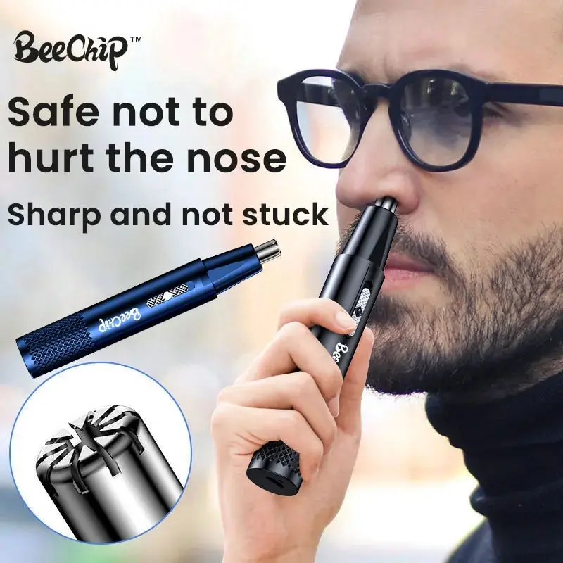 Blue USB Rechargeable Electric Nose and Ear Trimmer for Men Automatic Washable Shaving Tool for Smooth and Painless Grooming