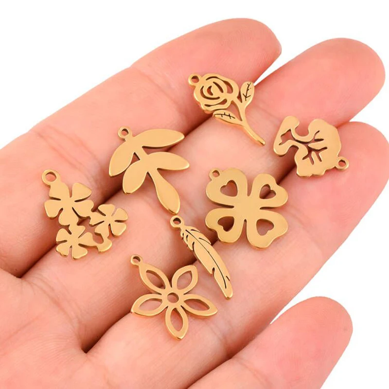 

10pcs Flower Leaf DIY Charms Wholesale Stainless Steel Pendant Bracelet Earring Charms DIY Jewelry Handmade Accessories No Fade
