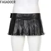 FAGADOER Punk Sexy Leather Pleated Mini Skirts Two Piece Set Women Hooded Backless Lace Up Crop Top And Skirts Nightclub Outfit 5