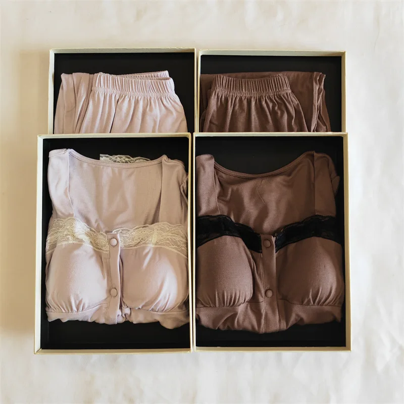 Koreanische Pijama Mujer Neue Quadrat Kragen Modale Nachtwäsche Frauen Herbst Winter Pyjamas Set Hause Tragen Brust Pad Langarm Hose Anzug – Detail 28