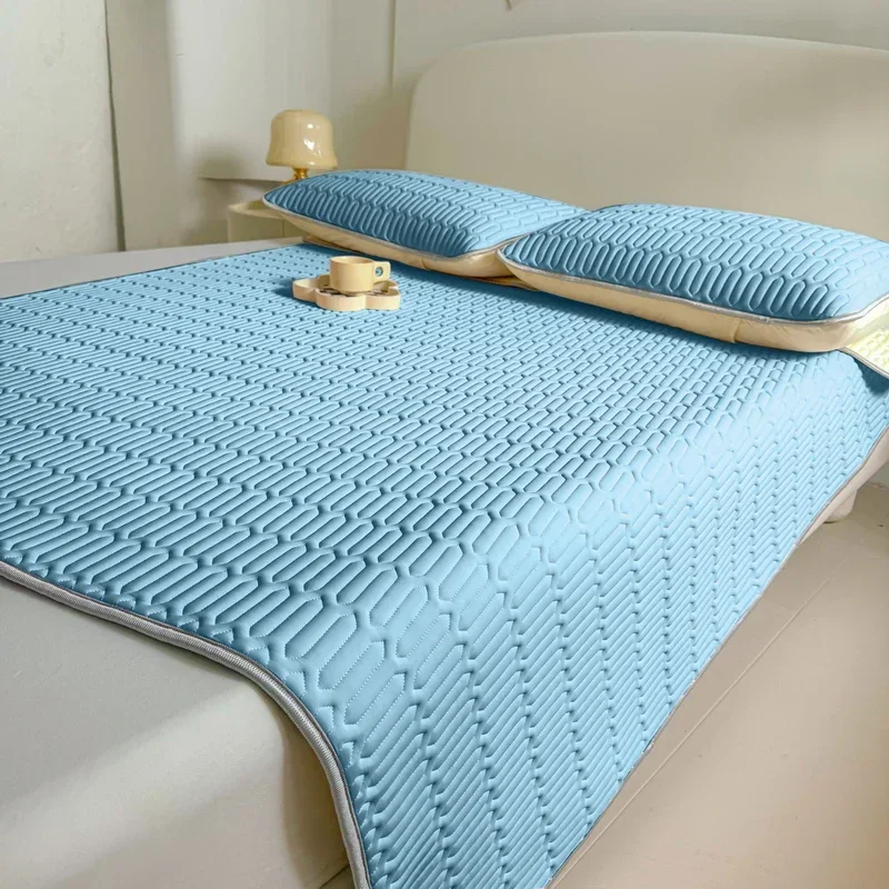 단색 심플 매트리스, 럭셔리 접이식 라텍스 매트리스, 침실 침대보 아이스 실크 매트, 150 싱글 1 개 침대 커버, 3 개 세트, 신제품 