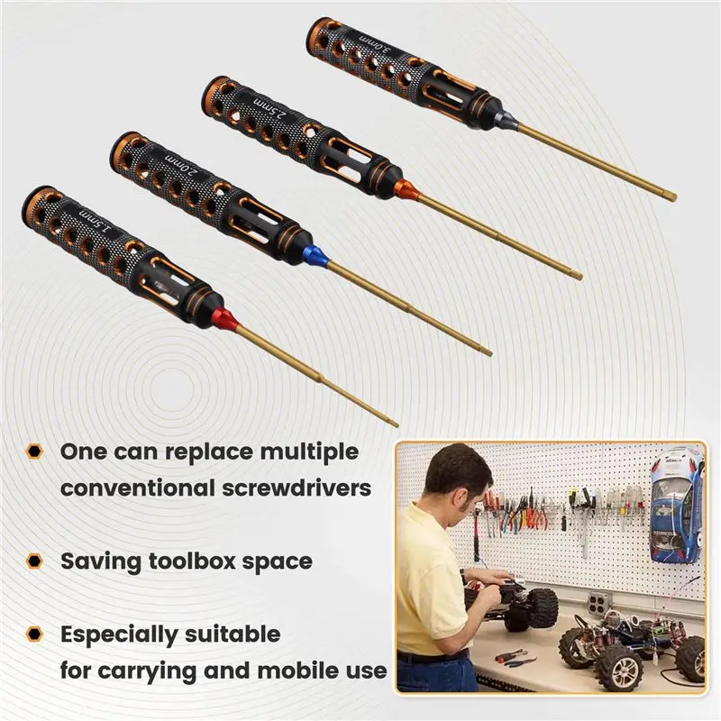 강력 추천-4개/세트 티타늄 도금 1.5mm/2mm/2.5mm/3mm 육각 드라이버 나사 드라이버 도구 RC 모델 자동차 보트 항공기용