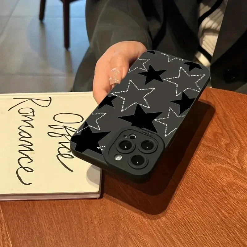 Chic Black & White Star Printed Shockproof Phone Case with Soft Bumper Cover