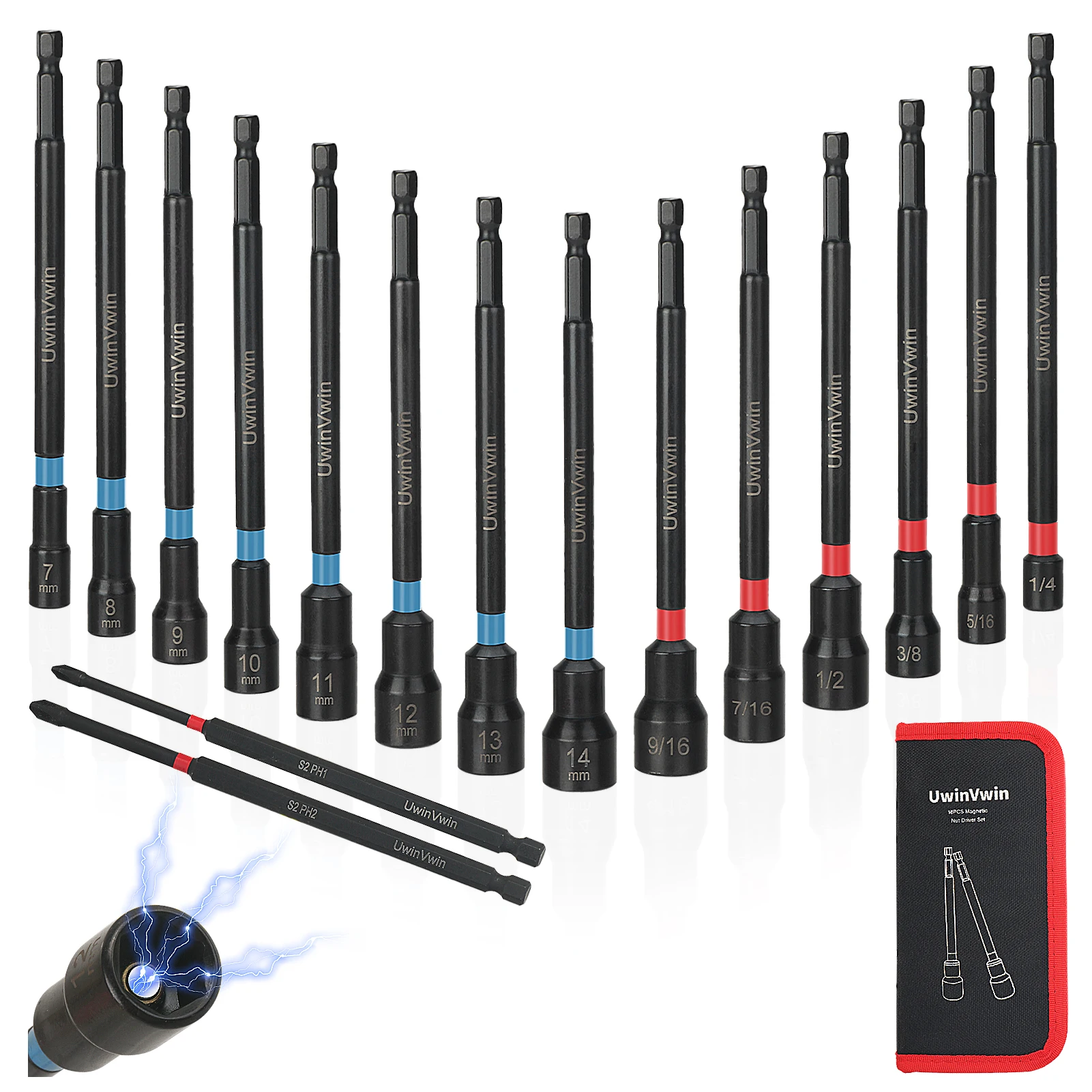 Magnetic Sockets 16PC Magnetic Nut Driver Set - 6 Inch Long SAE ...