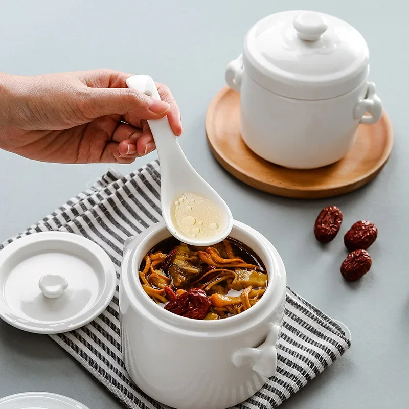 Stew Pot Ceramic with Lid Double Lid Water-proof Stew Household Bird's Nest Soup Cup Steamed Egg Bowl Liner Simmer Soup Clay Pot ceramic tableware set