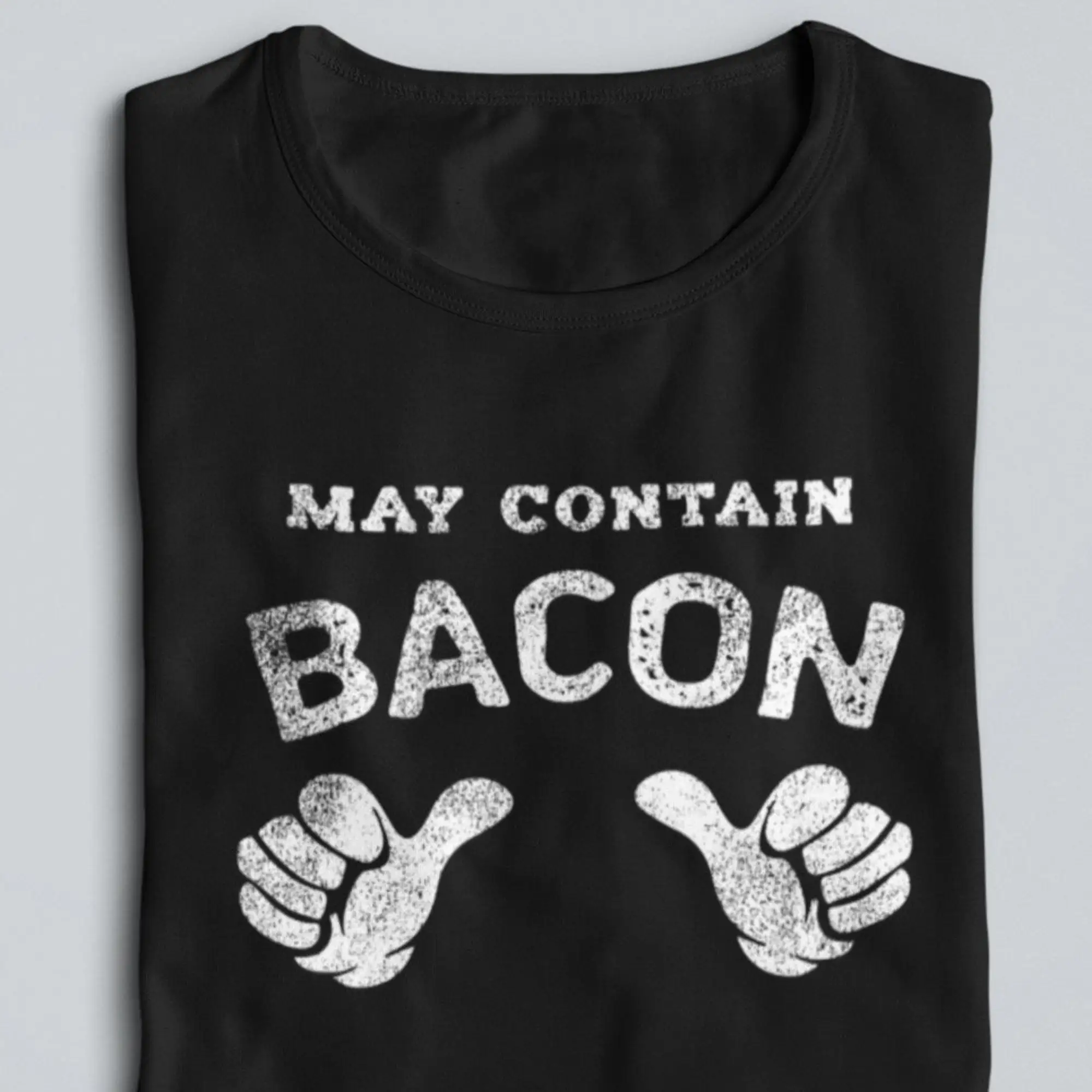 Può Contenere La Maglietta Della Pancetta Divertente Foodie S Keto Lover Diet Meat Candy Maniche Lunghe O Corte