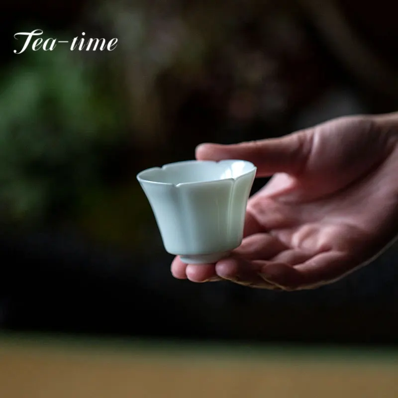 2pc/set Handmade Flower Mouth Teacup Aesthetic Misty Blue Water Jug Set of Cups Fragrance Cup Chinese Tea Set Decoration 40ml