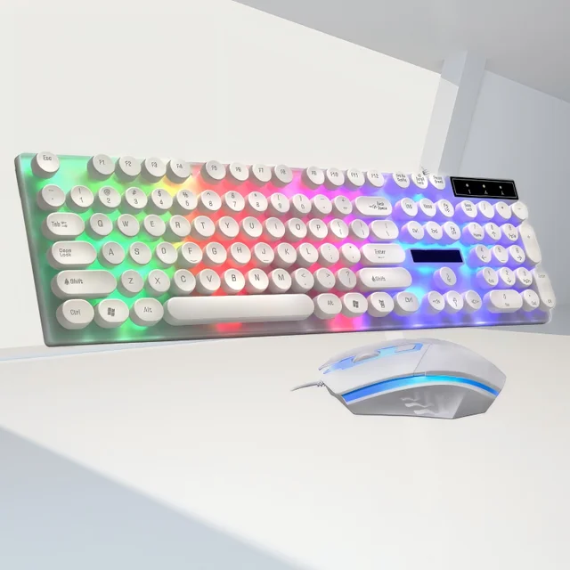 Gaming Keyboard and Mouse Gift Set - Punk Retro Style with High-Profile Keys & RGB Lighting