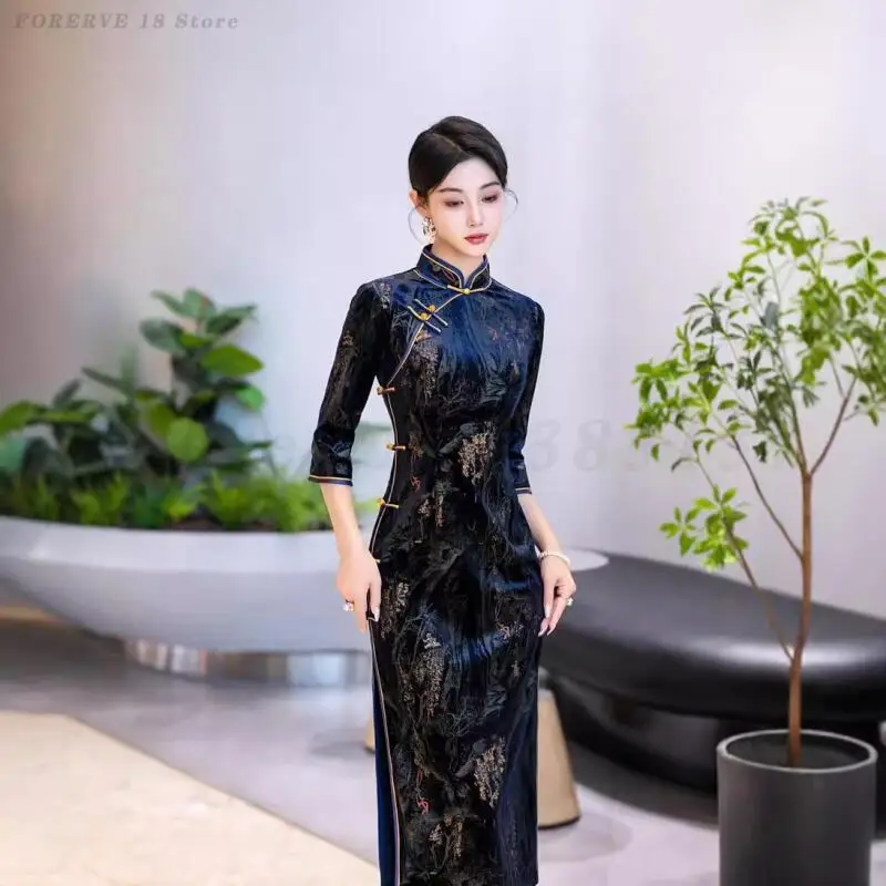 Ʈ   Cheongsam   Qipao ο ߱ Ÿ 巹   ο Vestidos μ ī ߱ 巹 5XL