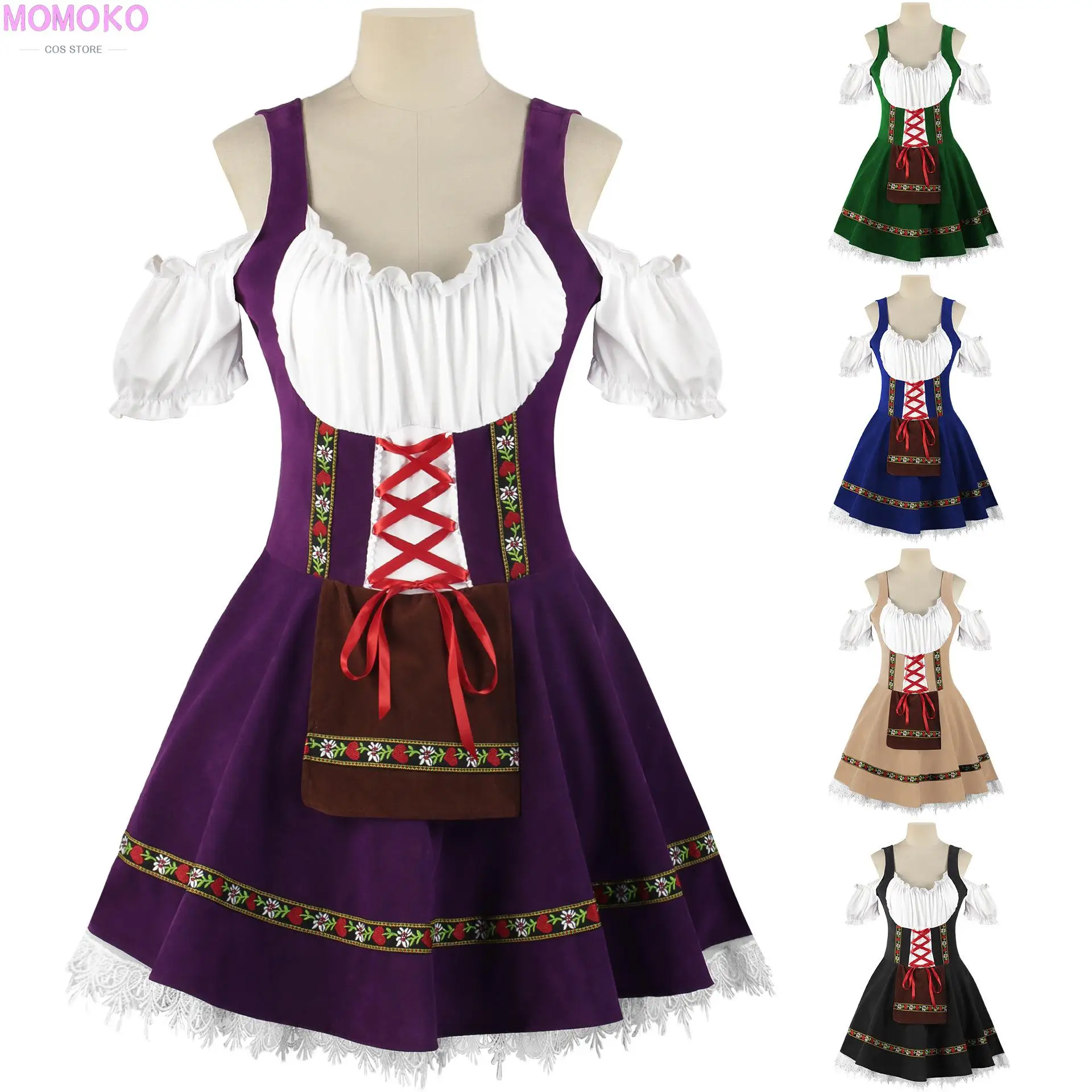 

Carnival Oktoberfest Dirndl Costume Dress Women Germany Beer Maid Waitress Outfit Medieval Cosplay Halloween Party Dresses