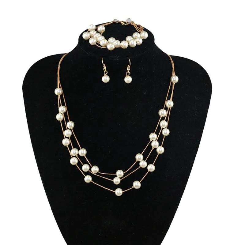 Collana Girocollo Multistrato Oro Con Perle Imitazione, Gioielli Moda Donna, Collana Sposa, Regalo Di Nozze
