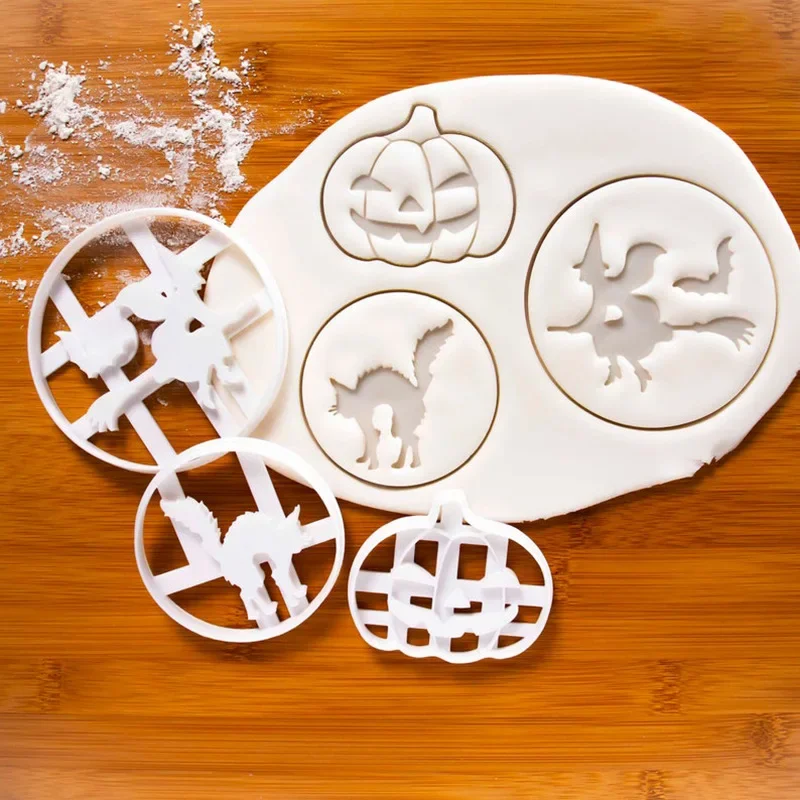 Halloween Zombie Cookie Cutter Mold 3D Pumpkin Witch Black Cat Fondant Embosser Stamp for Pastry Dough Cake Decorating Tools