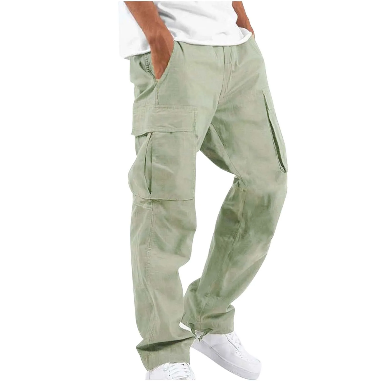 New 2023 Cargo Pants Trousers for Men Full Length Solid Color Loose Multi-pocket Drawstring Pockets Pants Male Cargo Pants 3XL