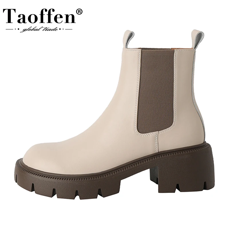 

Taoffen Genuine Leather Women Ankle Boot Mix Color Winter Women Shoes Fashion Casual Ladies Short Boot Footwear Size 34-40