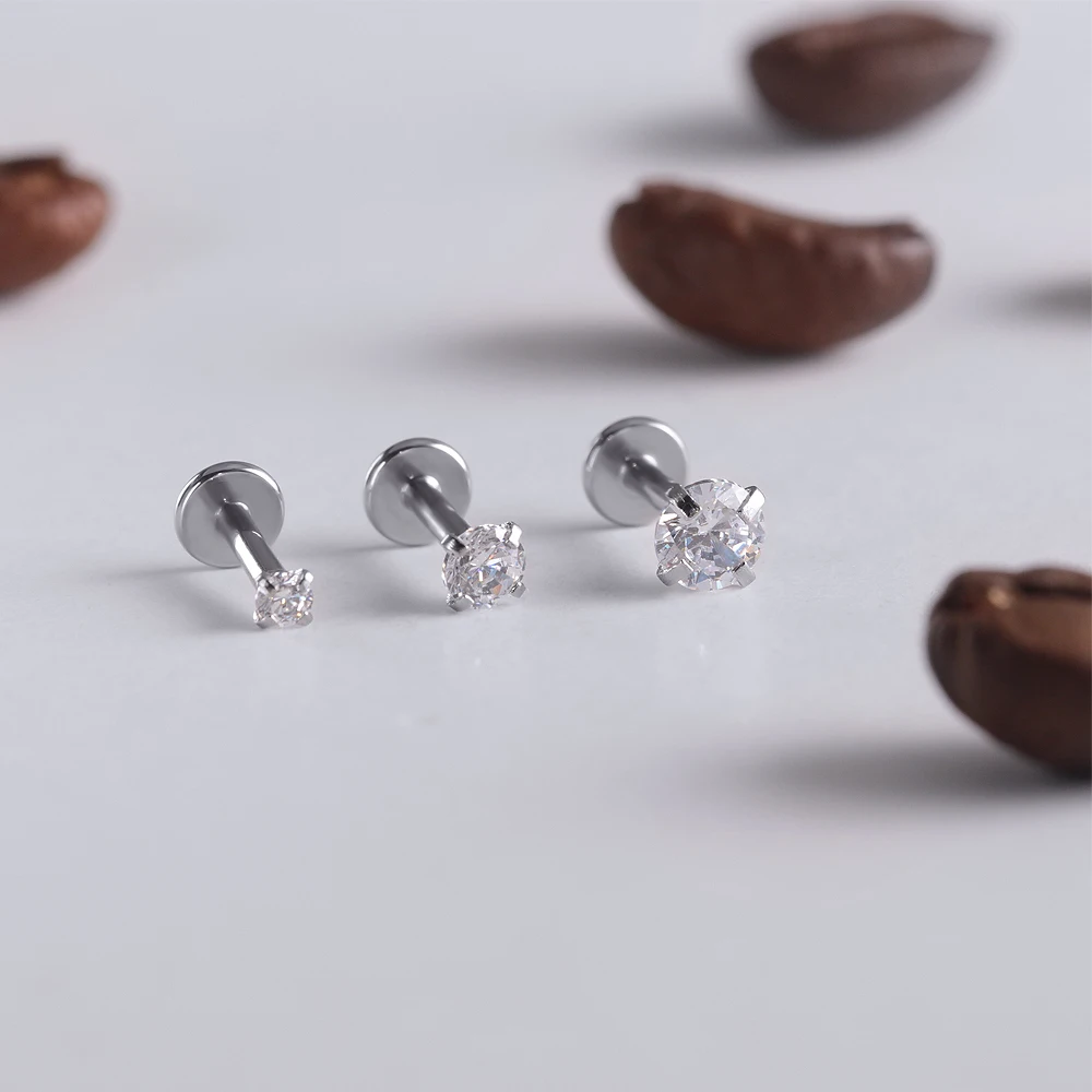 Stud Earrings 2PC Labret Tragus Stud Earrings 16G Surgical Stainless Steel CZ Crystal Monroe Helix Cartialge Conch Medusa Lip Body Piercing