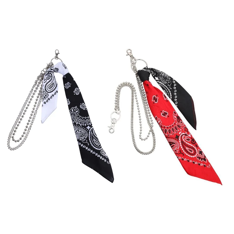 Unisex Hip Hop Paisley Bandana Kerchief Wallet Chain Rock Punk Ribbon Biker Headscarf Metal Keychain Bags Pants Jewelry