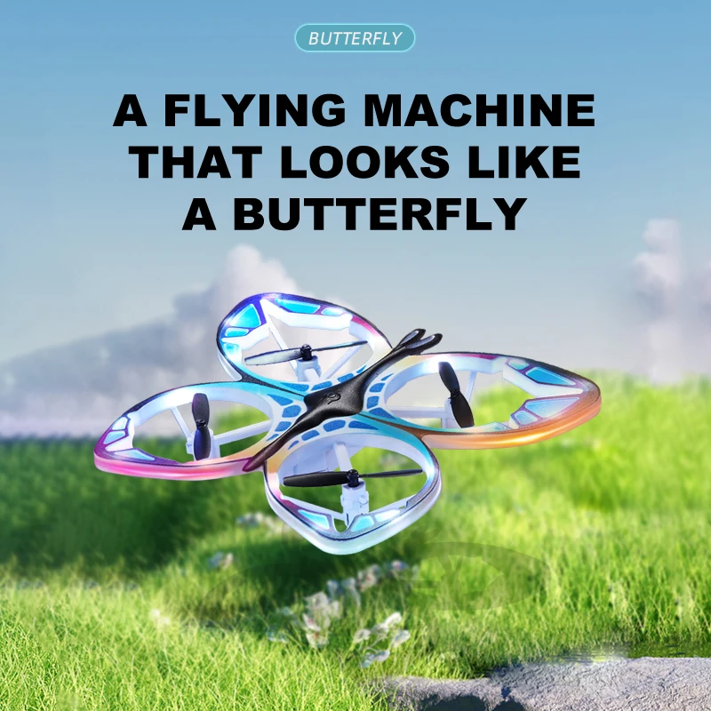 

Colorful Lighting Remote Control Butterfly Aircraft 360° Rotation RC 2.4G Four-axis Drone Suspension Fixed Height Children's Toy