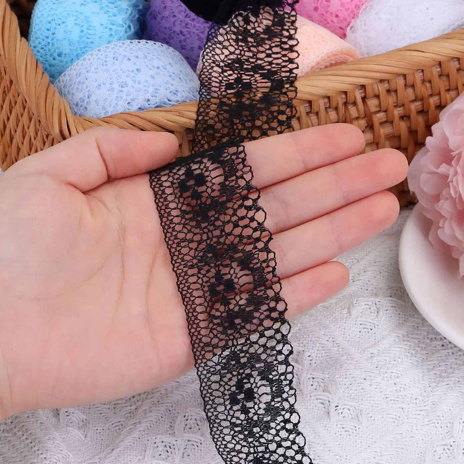 자수 레이스 리본 양면 수공예, 레이스 패브릭 트림, DIY 인형 옷, 바느질 공예, 10 야드