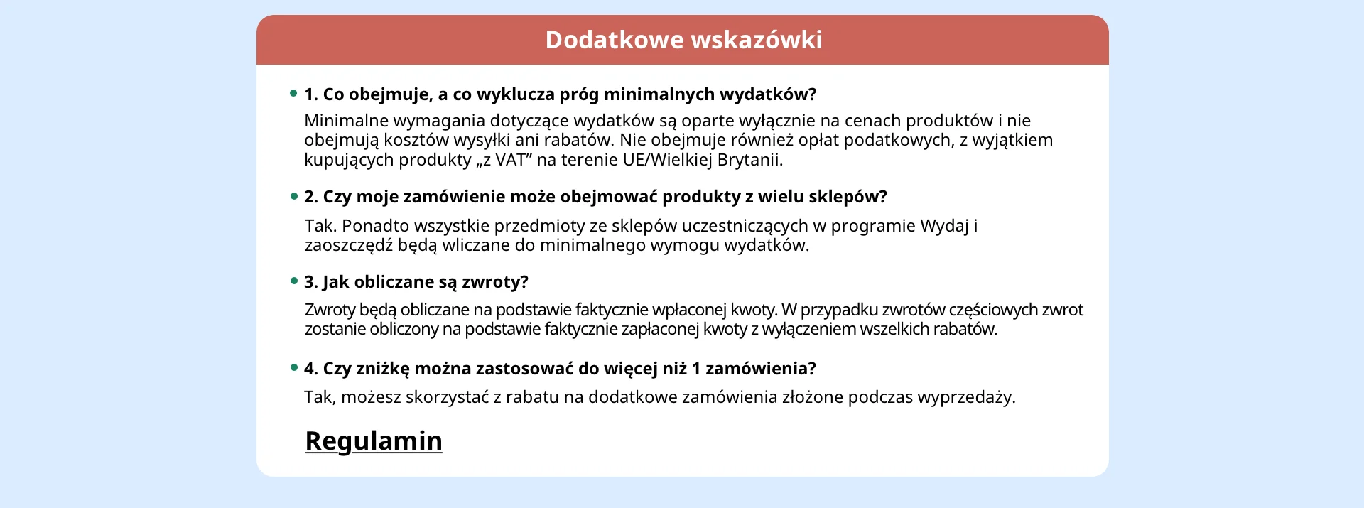 Dodatkowe wskazówki & Regulamin
