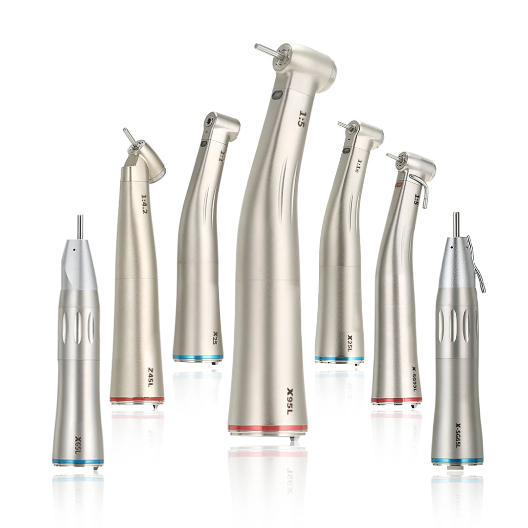 

Dentistry contraangulo X95L Dental 1:5 Increasing Speed Handpiece Against Contra Angle LED Optic Fiber Quattro Spray Red Rings