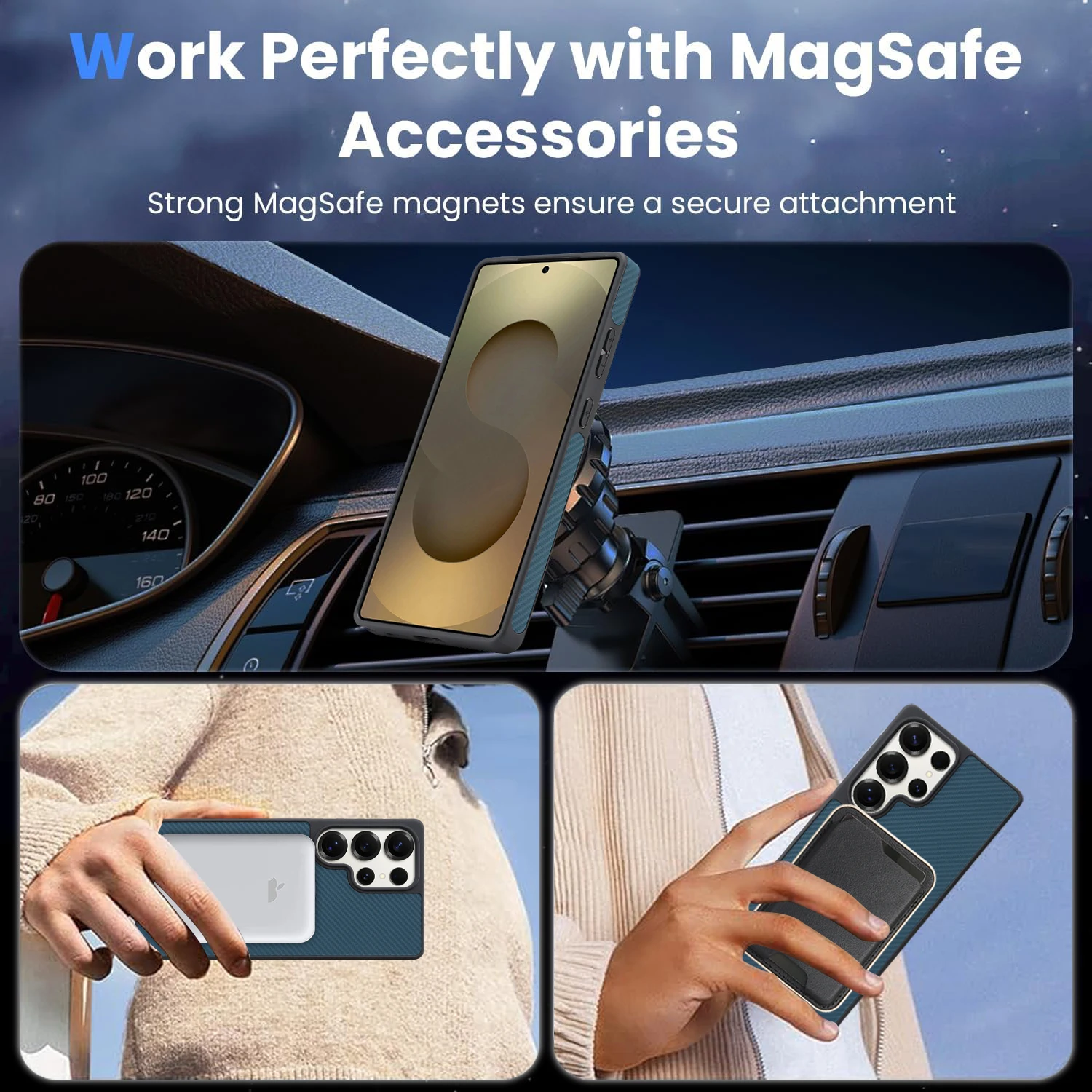 Luxury Ultra Thin Business Carbon Fiber Leather Magnetic Wallet Case
