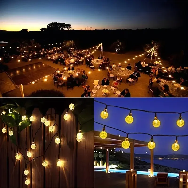 Solar Bubble Balls Lamp String Lights Outdoor Water Drops Outdoor Waterproof Orb Christmas Lights Patio Holiday Party