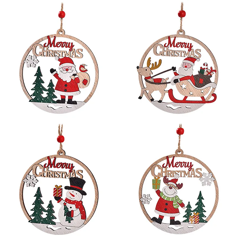 

Wooden Hollow Christmas Pendant Santa Claus Snowman Ornaments Merry Christmas Xmas Tree Hanging Pendant Navidad Gift New Year