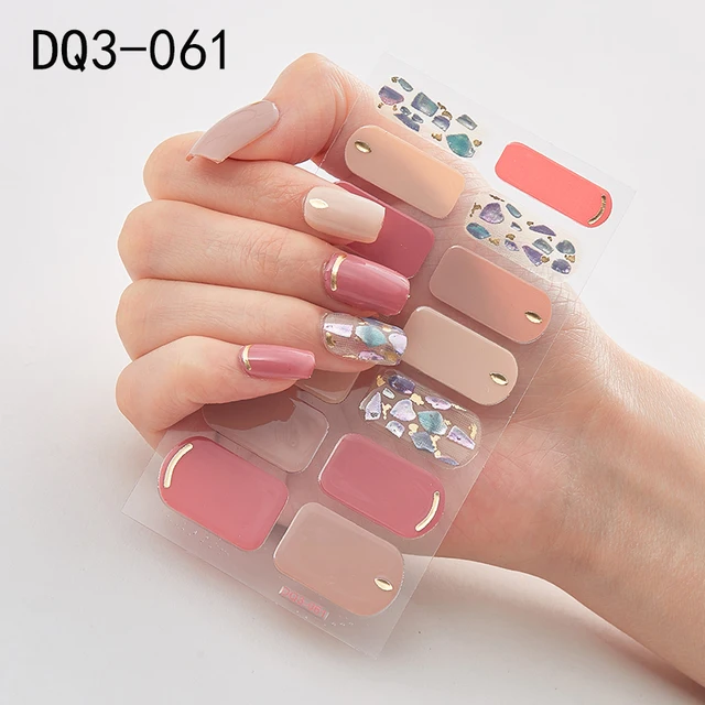 Korean Fashion Colorful 3D Glitter Sequins Nail Art Stickers Manicure DIY Nail Strips Wraps Solid Color DQ3-061