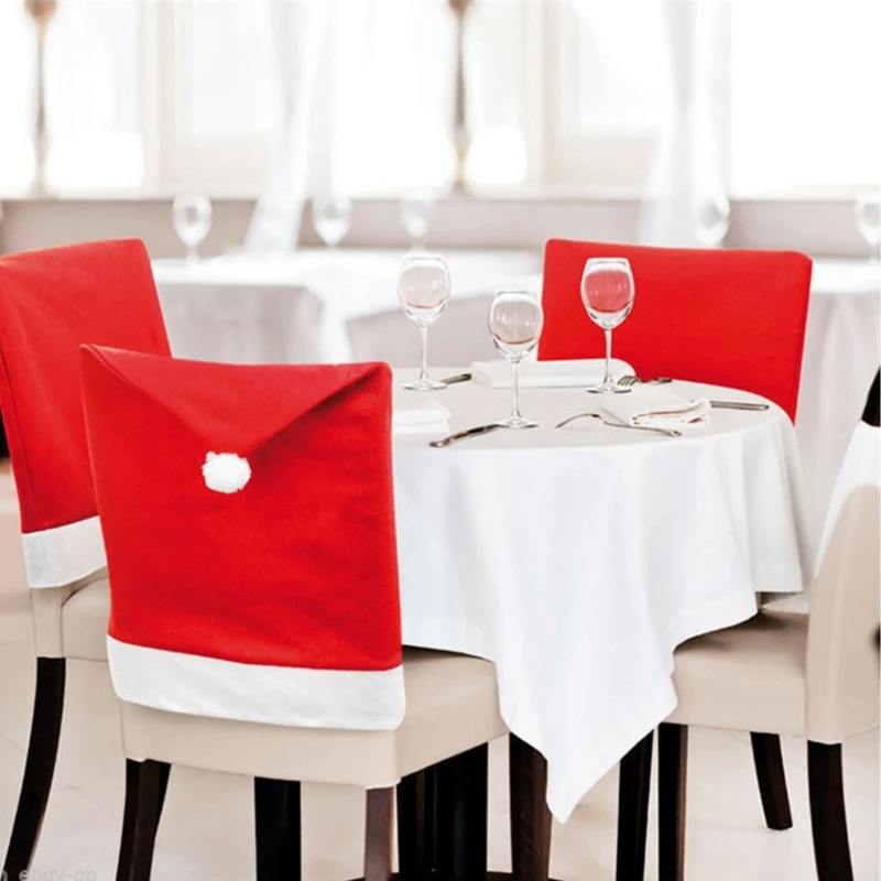 

Christmas Santa Clause Red Hat Chair Back Covers Dinner Table Party Decor Gift
