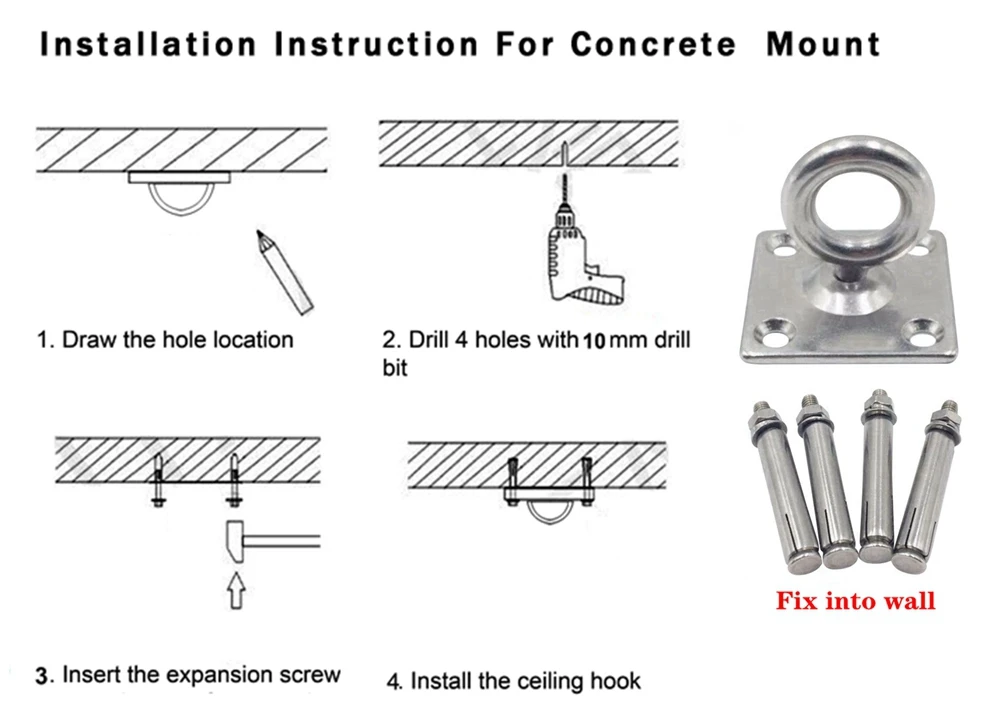 304 Stainless Steel Ceiling Hanging Kit Anchor Suspension Bracket Hook Hanger For Yoga Hammock Sex Swing Hanging Chair Sandbag