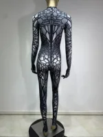 Women Sexy Printing Rhinestone Stretch Jumpsuit Club Evening Party Costume Wear Singer Dancer Stage Performance Costume - Image 4