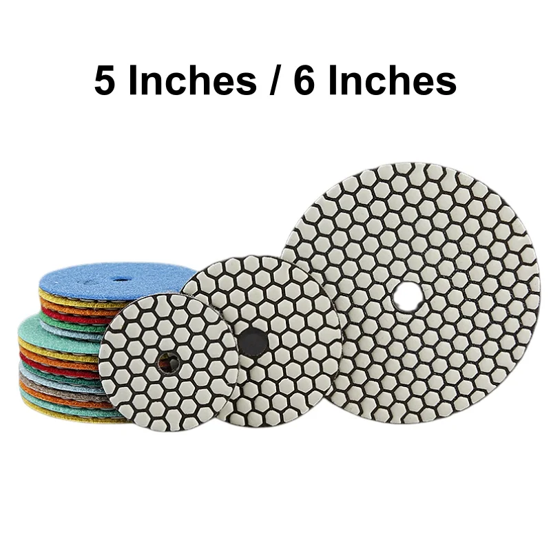 7 Stück 5"/6" Diamant-Trockenpolierpad, scharfe, flexible Schleifscheibe für Granit, Marmor, Stein, Keramik zum Schleifen und Polieren