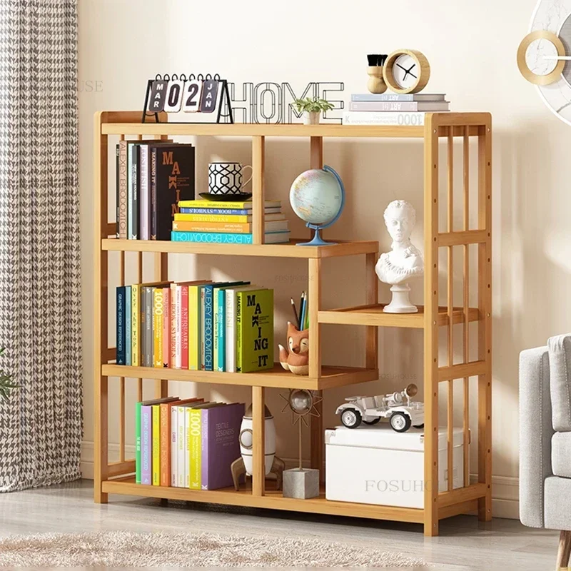 Bamboo Simple Bookcases Multi-layer Storage Bookshelf Modern Living Room Furniture Home Book Organizer Rack Desk Display Stand Y
