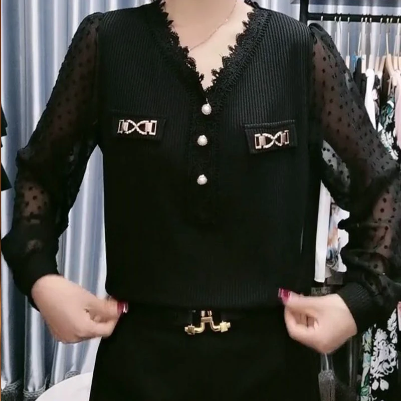 

Autumn Elegant Fashion Shirt Women Luxury Minimalist Sophisticated All Match V Neck Long Sleeve Gauze Lantern Sleeve Button Top