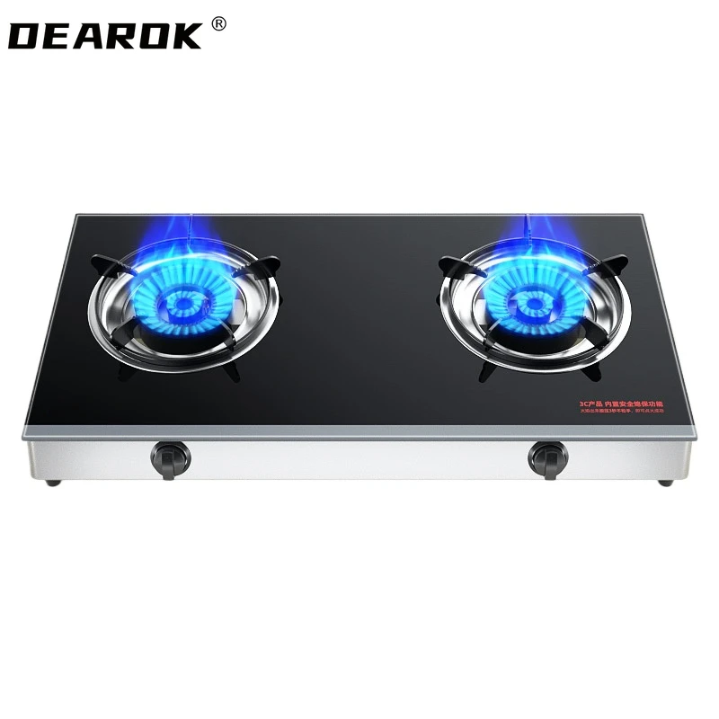Household Doube Cooktop Desktop Gas Stove gas stove Natural Liquefied Gas Timing Stove Double-Hole Fierce Fire Kitchen Cooker Tool