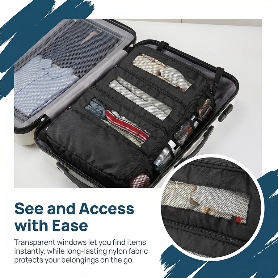 Organizer per Valigie, Organizzatore da Viaggio ad Alta Capacità, Scaffale Appendibile, Cubo per Imballaggio, Borse Pieghevoli per Armadio - immagine 4